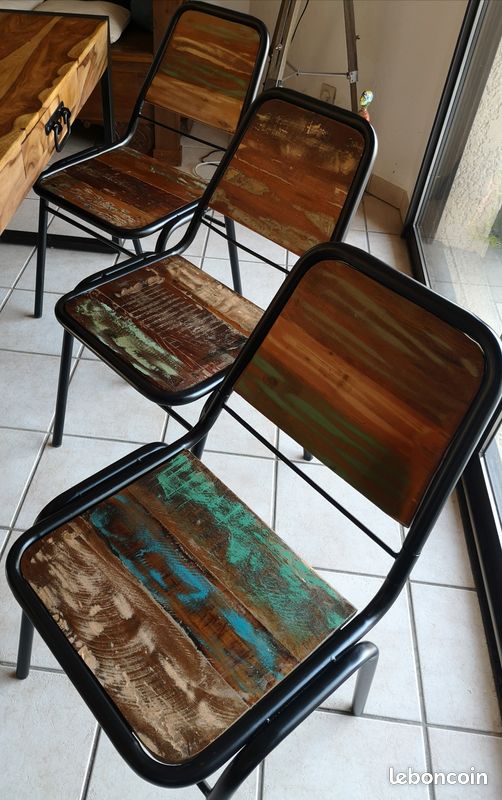 Lot 6 chaises bois métal style vintage (image 1)