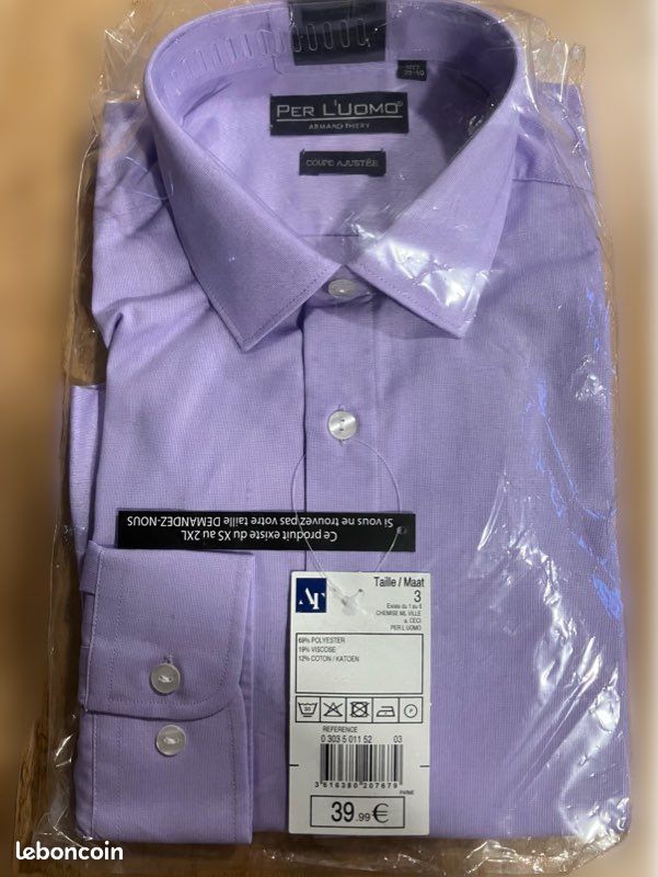 Chemise Homme Neuve Sans étiquettes - Taille 39/40 (équivalent 40) - Coton Rayé Noir - Col Boutonné