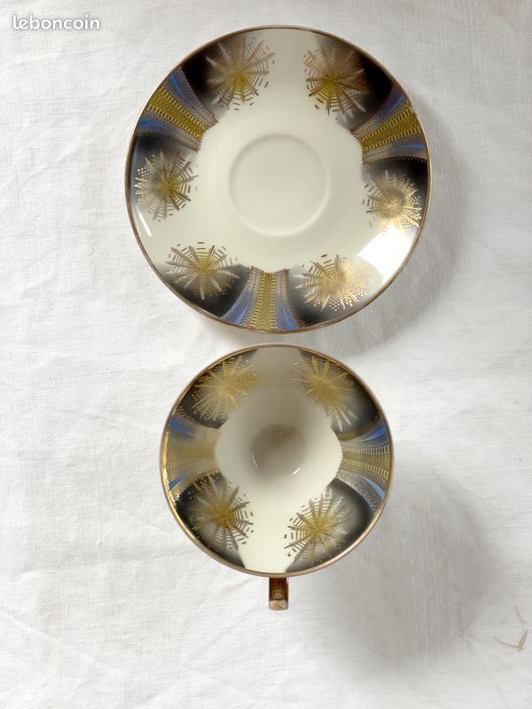 Trio de tasses et soucoupes sur piédouche 1950 porcelaine - Bavaria Elfenbein- (image 7)