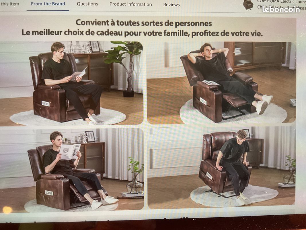 Vinsetto Fauteuil relax avec pouf inclinable électriquement 130° similicuir noir, fauteuil TV Vinsetto Fauteuil relax avec pouf inclinable électriquement 130° similicuir noir, fauteuil TV