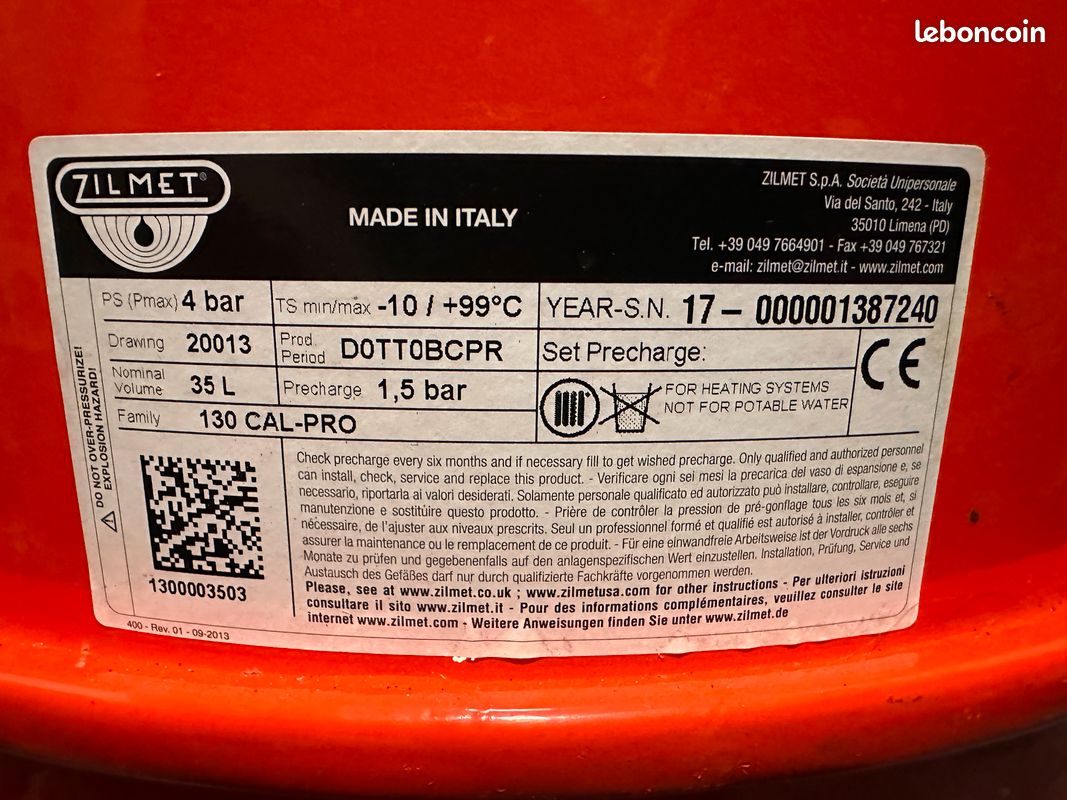 Vase D'expansion à Membrane CRUWA – 35 Litres – Chauffage Fermé – Inox