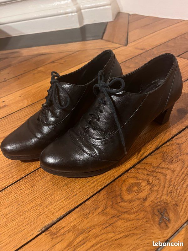 Escarpins en cuir à lacet et talons - Noir - Taille 36 (image 1)