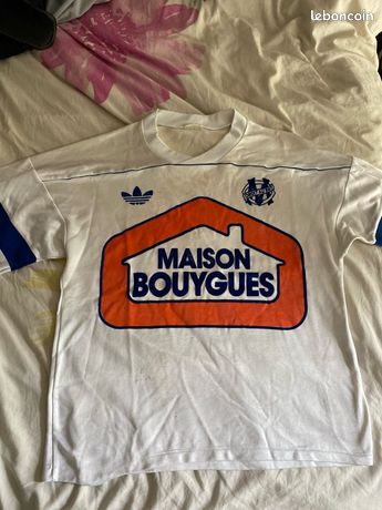 Maillot OM Marseille Sauzee 1988-1989 - Adidas Blanc Taille M - Fabriqué En France
