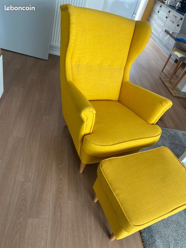 Fauteuil IKEA jaune moutarde + repose-pieds – État neuf (image 3)