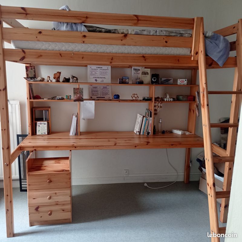 Mezzanine Lit et Bureau/Etagères + Caisson (image 1)