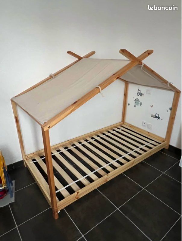 Lit cabane enfant avec tente (image 1)