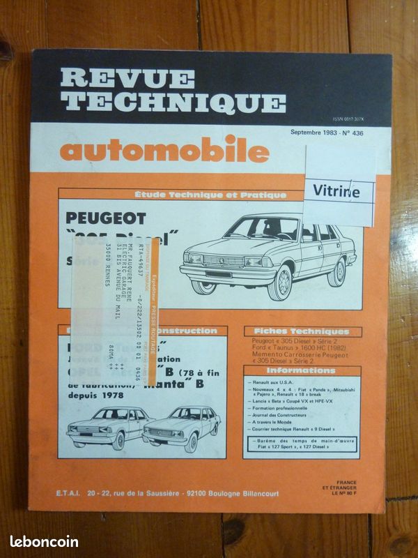 305D S2 Revue Technique Peugeot Etat - Bon Etat Occasion (image 1)