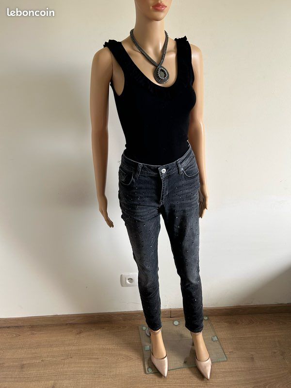 Pull noir chic avec noeud strass femme 34-36 - Vêtements
