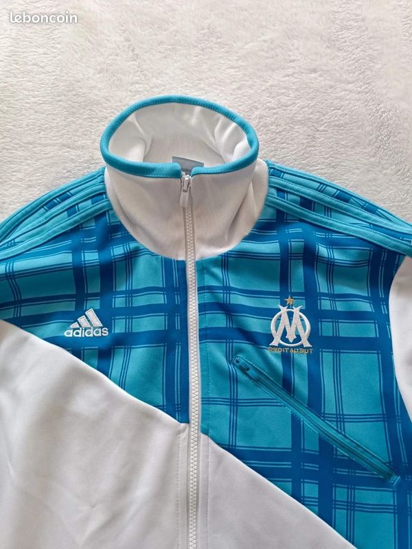 Adidas OM Olympique de Marseille Veste Survêtement Homme Taille M Blanche Bleue Vintage 2010 (image 2)