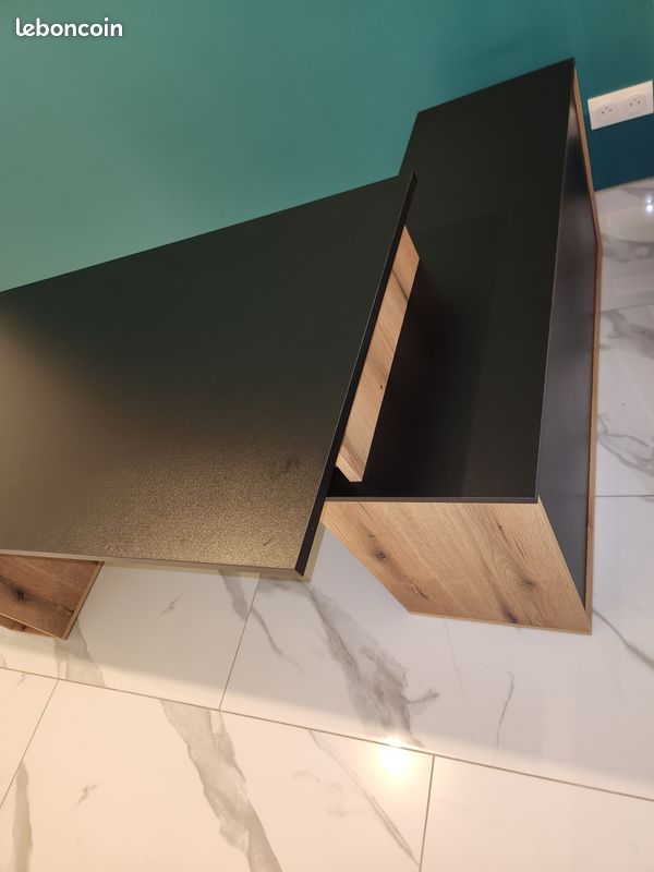 Bureau d'angle en mélamine coloris chêne rustique et noir (image 7)
