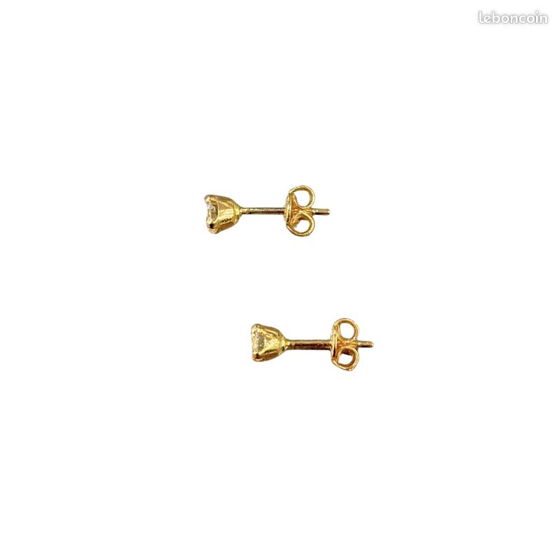 Boucles D'oreilles Puces En Plaqué Or 750/1000 - Zircon Blanc 6mm, Solitaire, Neuves Avec étui