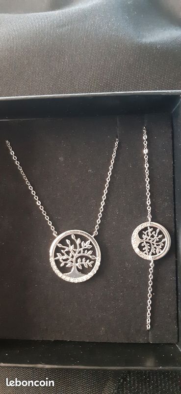 Parure De Bijoux (collier, Boucles D'oreilles, Pendentif) Acier Doré Motif Arbre De Vie - Neuf Avec étiquettes