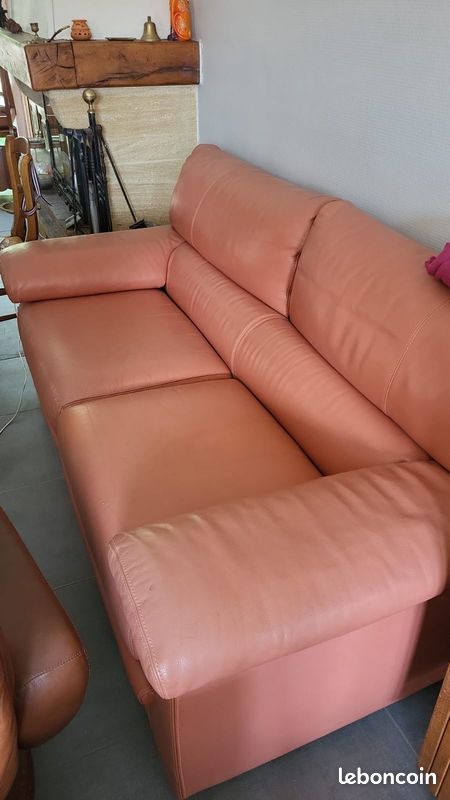 Canapé cuir pleine fleur et 3 fauteuils tournants Roche Bobois - Ameublement