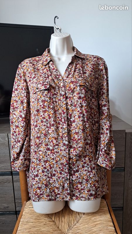 Chemisier ARMAND THIERY Taille 40 - Rouge à Motifs Floraux - Coton/Polyester - Comme Neuf