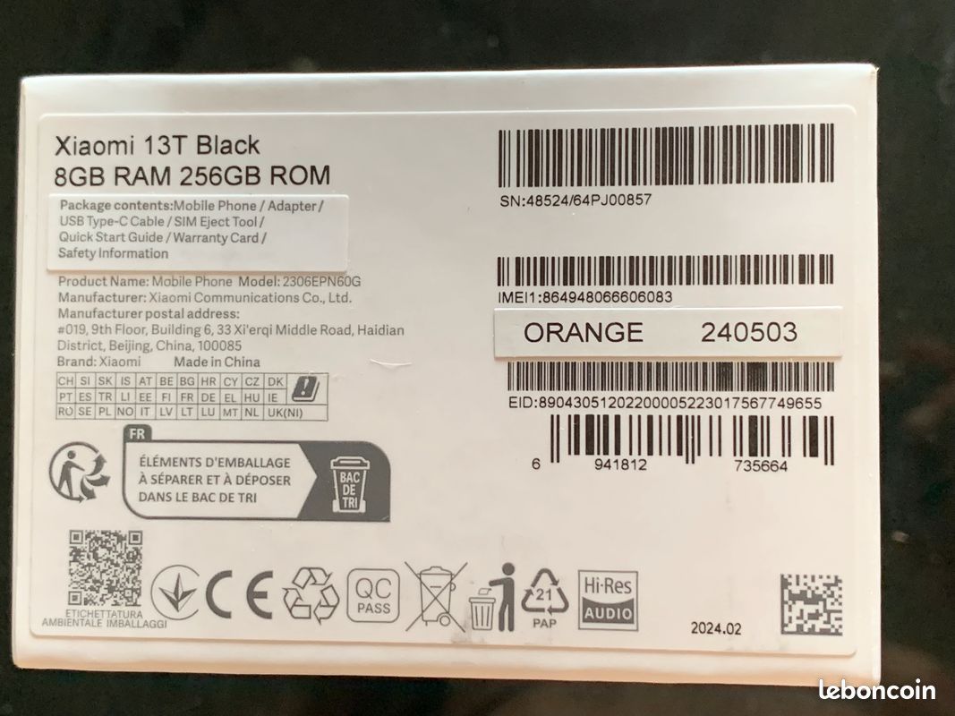 Xiaomi 13T Noir 256B GO Neuf (image 2)