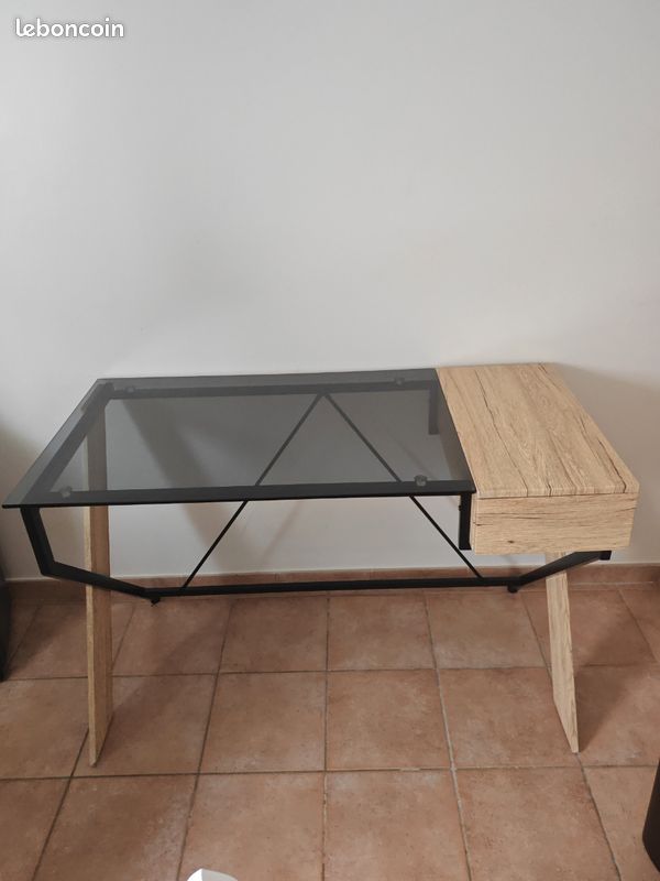 Bureau verre + tirroir (image 1)