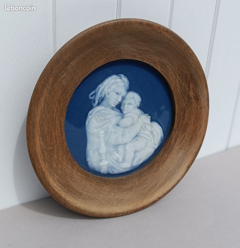 Cadre porcelaine de Limoges émaille bleu blanc - Vierge à l'Enfant (image 3)