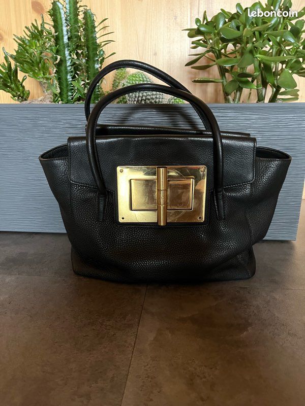 Sac à Main Tom Ford Nina, Cuir Grainé Marron, Dimensions 42x32x15 Cm - Occasion, Fermeture éclair