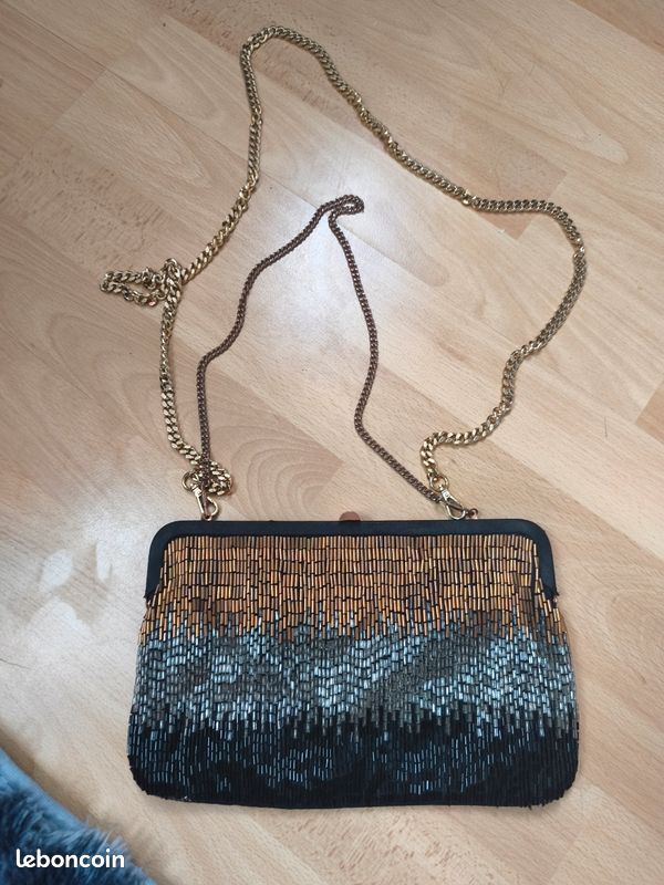 Sac à Main Vintage Gymboree – Velours Noir Et Perles, Pour Les Fêtes