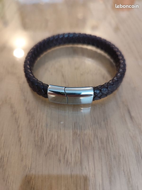 Bracelet Cuir Homme Tissé Main Casisto.J - Cuir Véritable Premium + Fermoir Magnétique Acier Inox - Cadeau Élégant Homme Avec Boîte