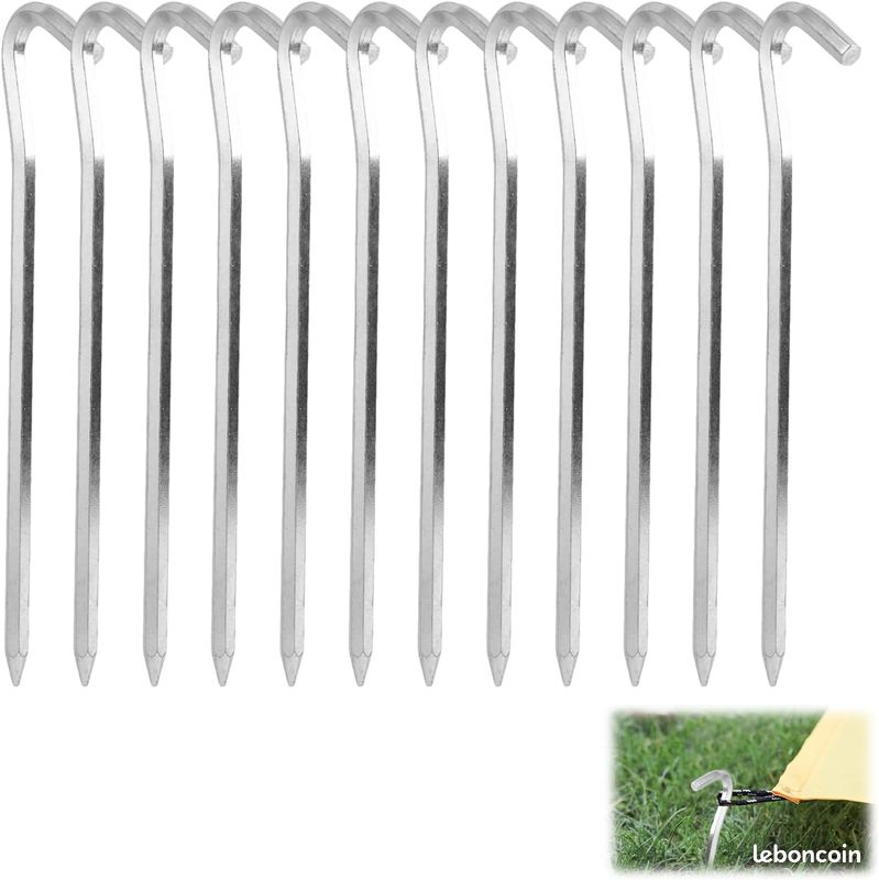 24x piquets de sol/piquets de tente en métal avec oeil ouvert 30 cm - Piquets de roche
