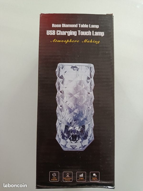Lampe cristal LED tactile rechargeable USB (Effet Diamant) (image 1)