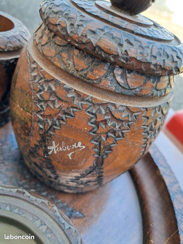 Ensemble tabatière vintage bois ciselé (image 3)