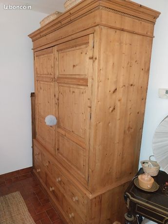 Buffet Pin Massif Facture Anglaise 2 Morceaux Haut Bas Beige 190x50x200 Cm