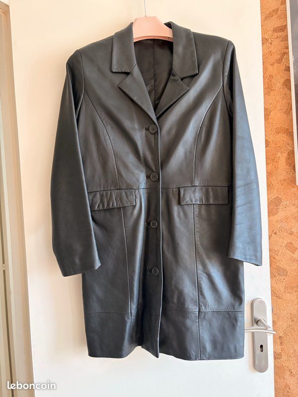 Manteau En Cuir D'agneau Noir Pour Femme - Taille 42 - Marque 3 Suisse - Occasion Très Bon état