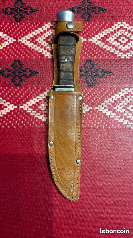 Couteau De Chasse Solingen - Bois De Fer - Fait Main - Fourreau Cuir - Collection