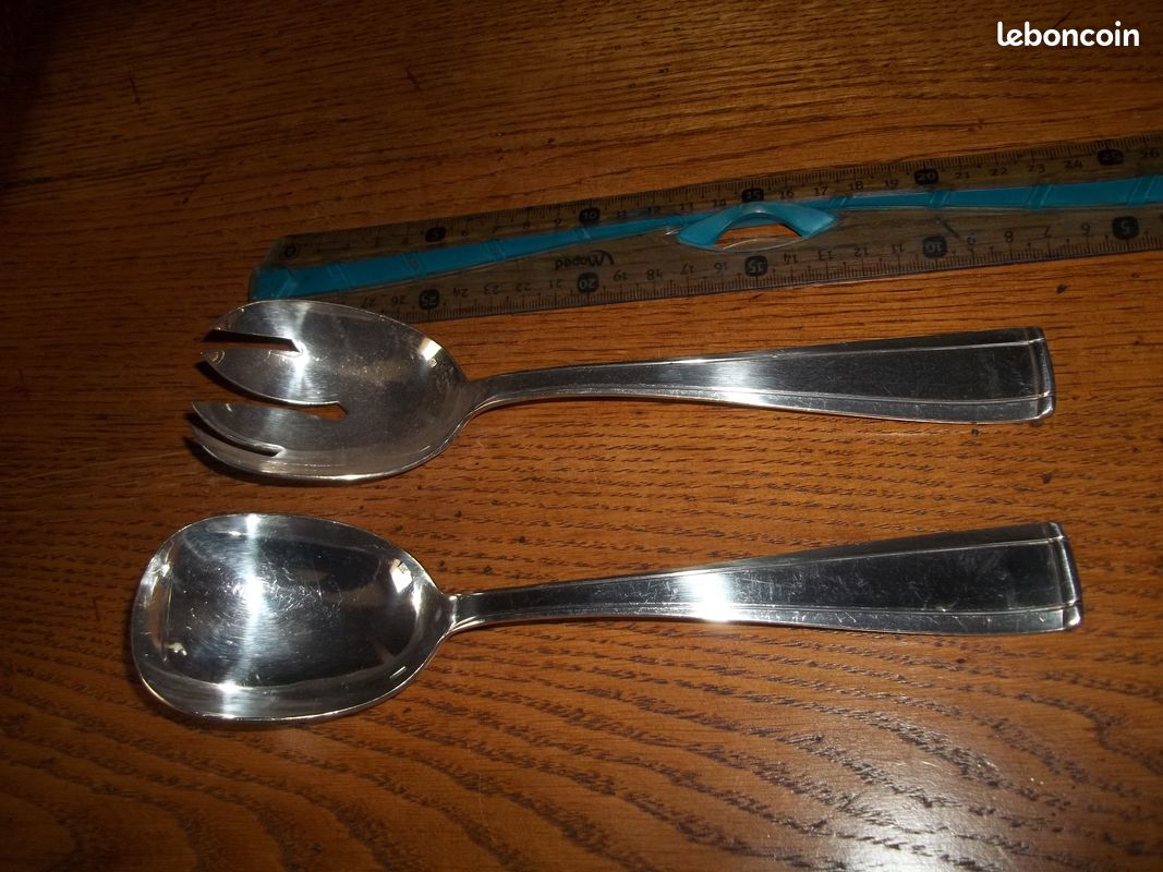 2 Couverts à Salade en Métal Argenté Poinçon M K