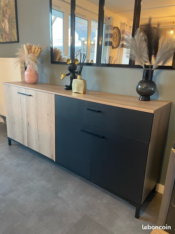 Grand buffet / bahut bois et noir – 180 cm (image 1)