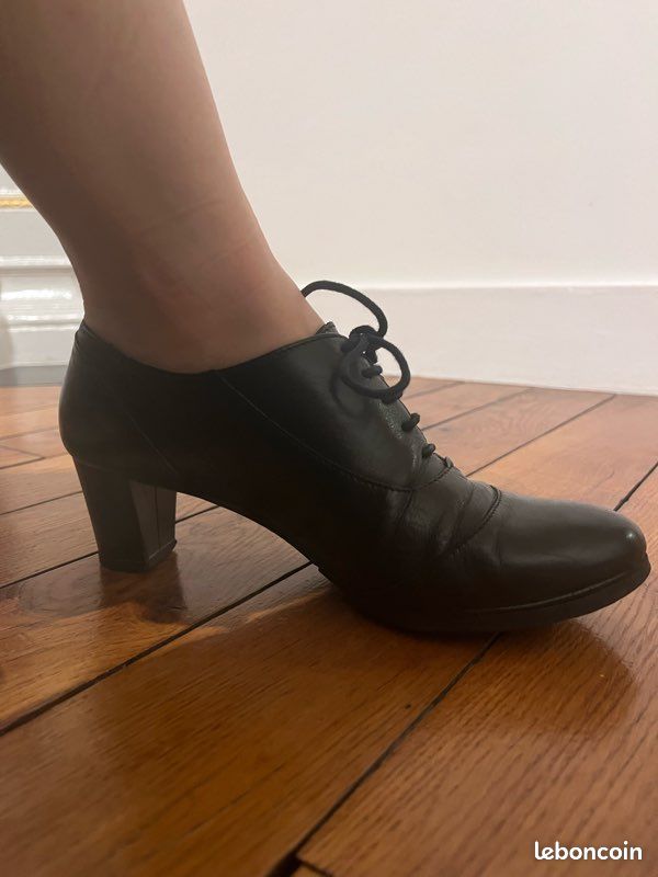 Escarpins en cuir à lacet et talons - Noir - Taille 36 (image 3)