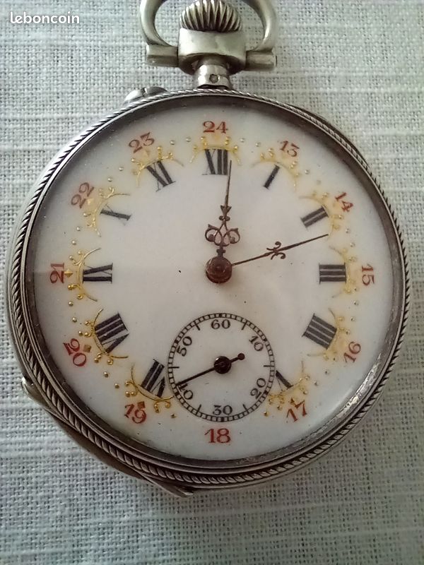 Ancienne très belle montre gousset en argent avec sa chaine