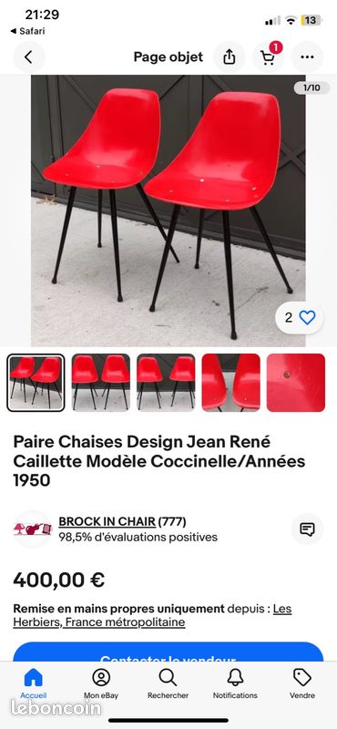 Chaise édition rare jean rené caillette coccinelle (image 4)