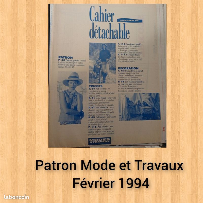 Patron De Couture Pantalon Smoking Modes Et Travaux Février 1993 Tailles 36, 38, 40