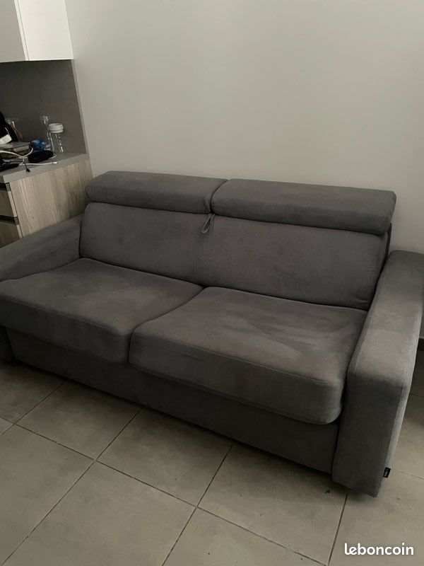 Canapé droit convertible gris (image 2)