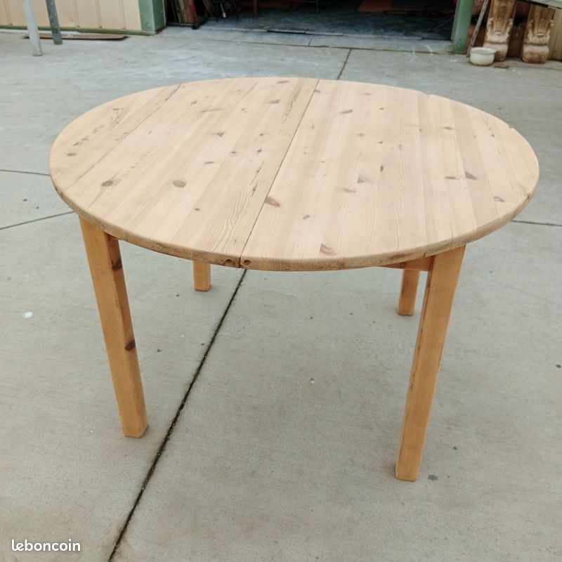 Table ronde en bois blanc, table de cuisine ronde, table en pin (image 3)