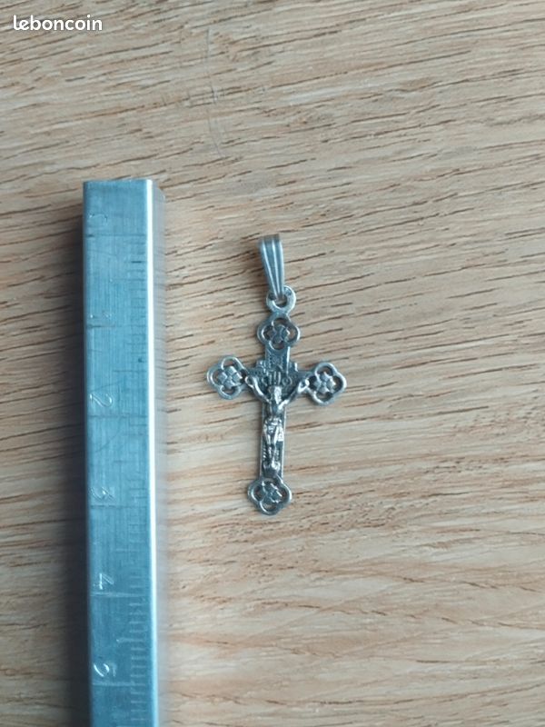 Pendentif Croix Ancien En Argent Sterling Avec Émaux Bleus - XIXe Siècle - Bijou Historique