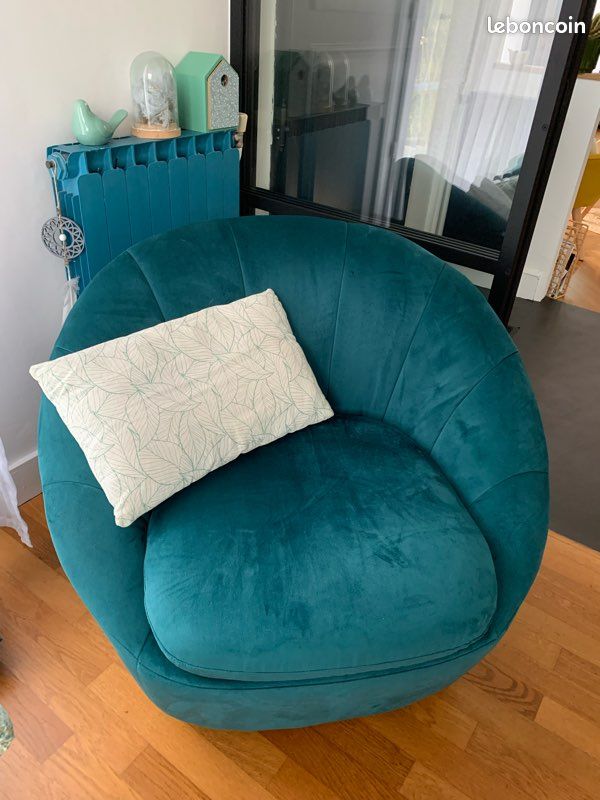 Fauteuil design coquillage bleu canard – Esprit cosy & élégant (image 4)