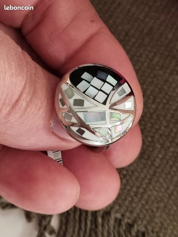 Jolie bague acier et nacre cadeau reçu jamais utilisé taille 60 (image 6)