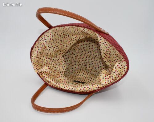 Sac bordeaux en raphia SOL'EOLE neuf doublure en tissu, fermeture cordons de serrage (image 4)