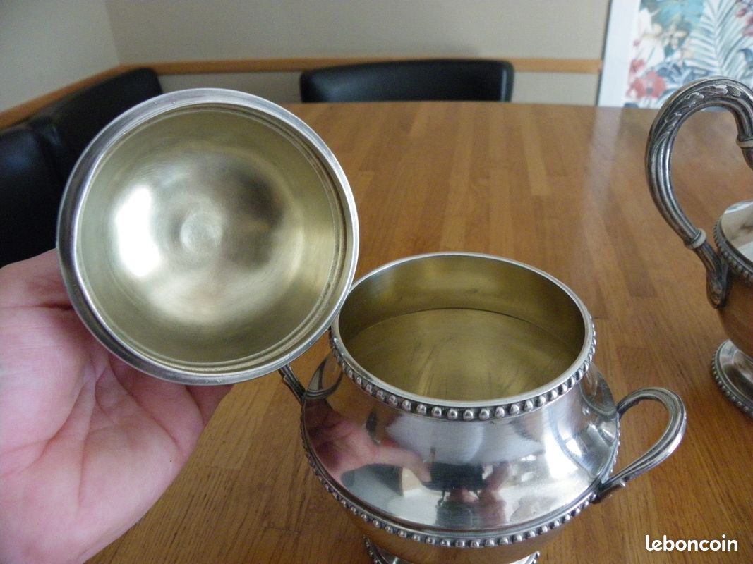 Cafetiere et sucrier metal argente - bouillet bourdelle - decor perlé - Arts de la table