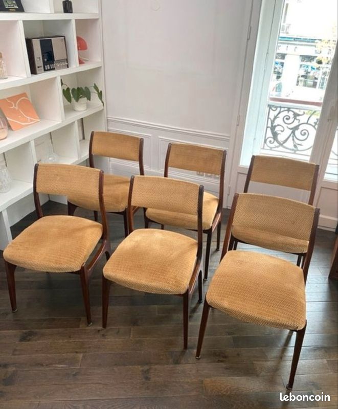Suite de 6 chaises scandinaves en teck & velours sable dans le goût d’Erik Buch - Vintage des années 60’s (image 5)