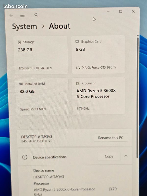 Gaming PC +2 écrans, win11, 4.2Ghz CPU, 32GB RAM, 6GB GPU (image 3)