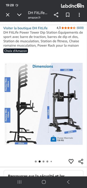 Station De Traction DH FitLife – Power Tower Multifonction, Dips, Pompes, Réglable, 150 Kg Max, Pour La Maison