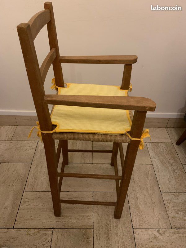 Chaise haute enfant en bois et paille - vintage (image 8)