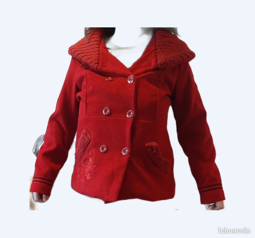 Manteau rouge velour femme coline (image 1)