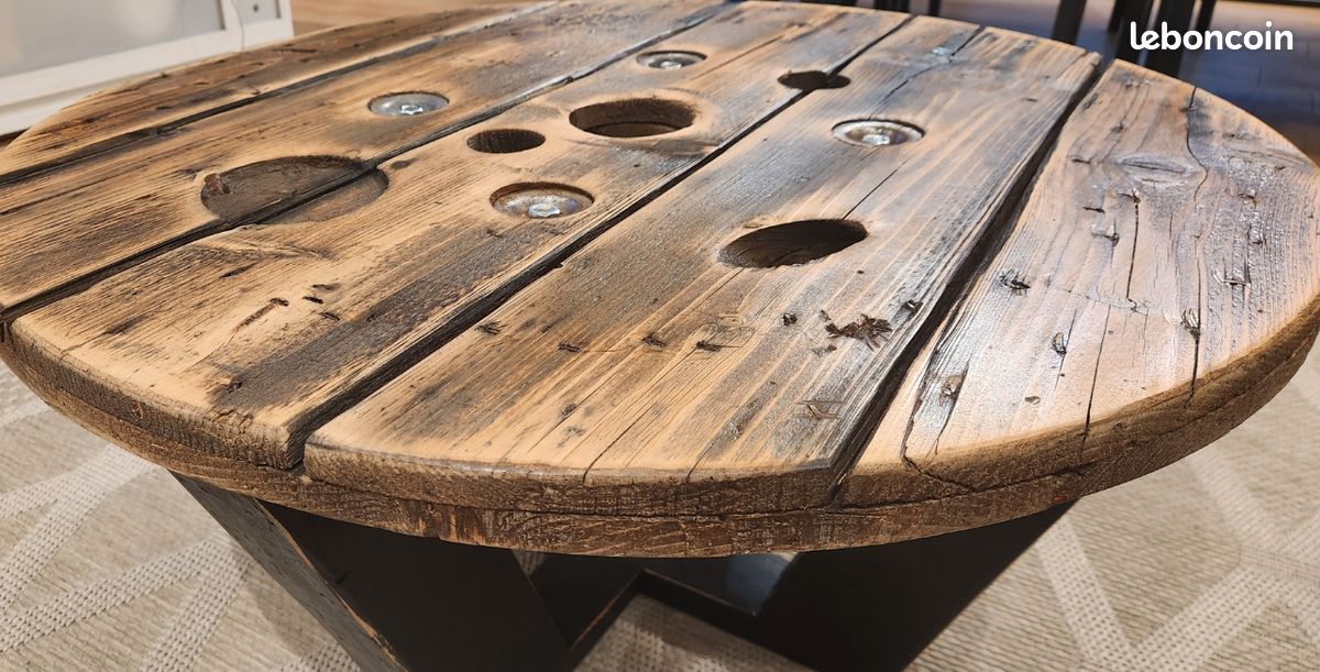 Table basse artisanale touret bois (image 4)