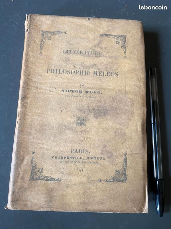 Victor Hugo Littérature et philosophie mêlées Charpentier 1841 broché (image 1)